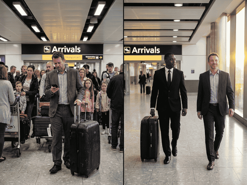 meet and greet chauffeur vs standard taxi UK airport arrivals comparison
