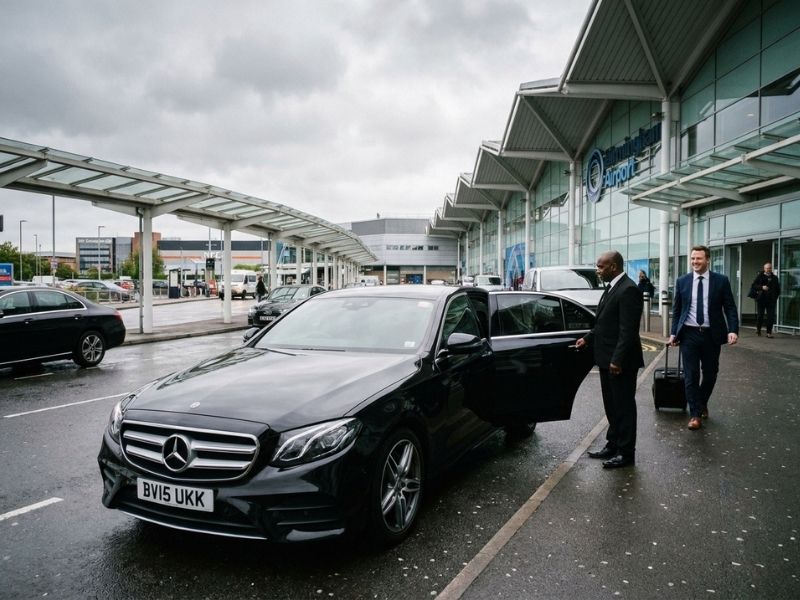 Birmingham airport meet and greet chauffeur service Mercedes E-Class executive transfer UK