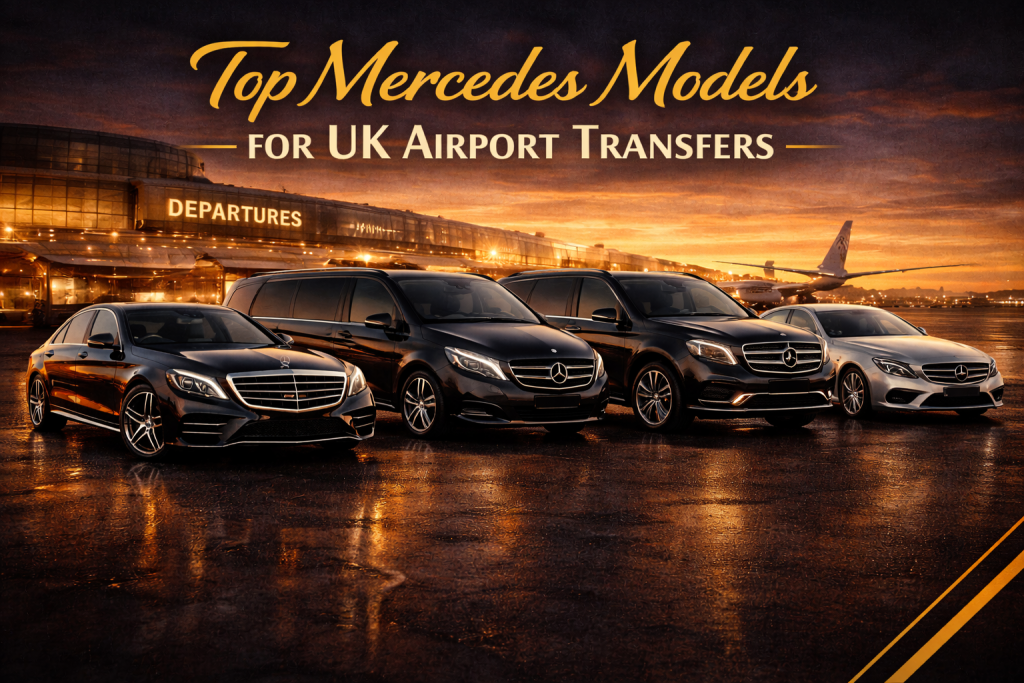 Top Mercedes chauffeur models for UK airport transfers including S-Class and V-Class