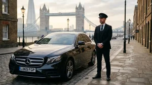 Chauffeur for the day in London — ExecRide professional driver beside Mercedes