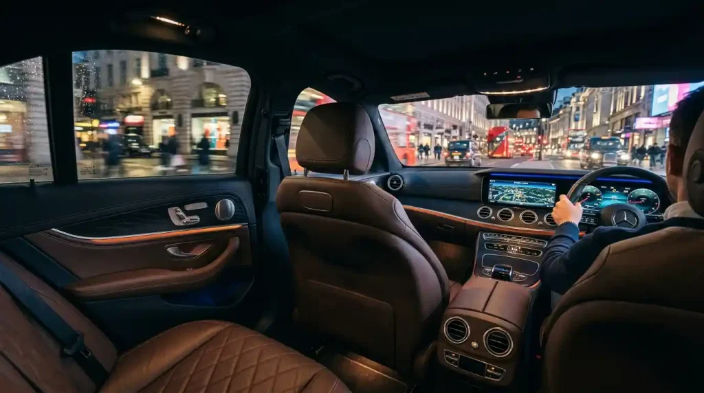 Interior of a chauffeur driven car during a full day hire in London
