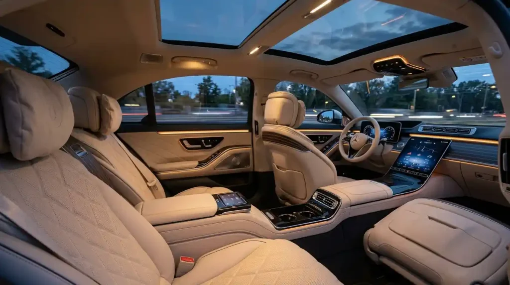 Mercedes S-Class rear interior for chauffeur hire in London