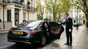 Private chauffeur hire in London — ExecRide driver beside Mercedes S-Class