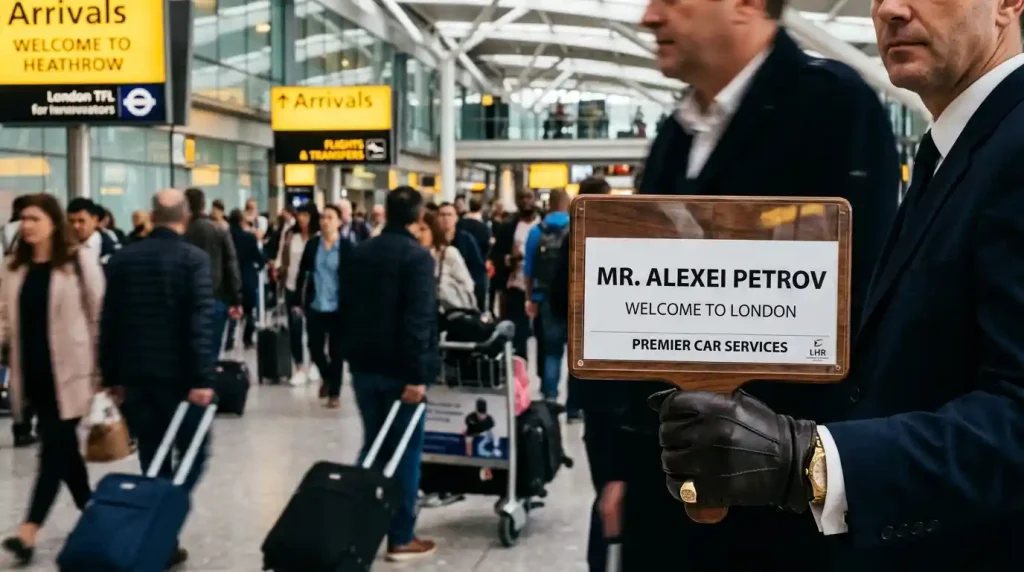 Private driver in London providing airport meet and greet service