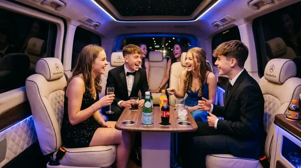 Mercedes V-Class interior for prom group hire UK